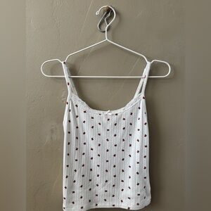 Cotton On White Top with Red Floral Accents